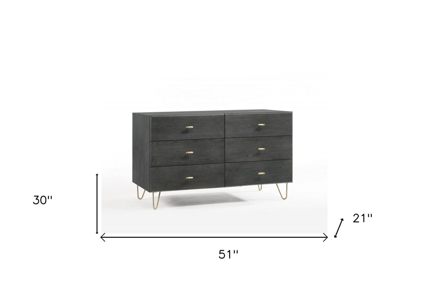 51" Grey Manufactured Wood Six Drawer Double Dresser - FurniFindUSA