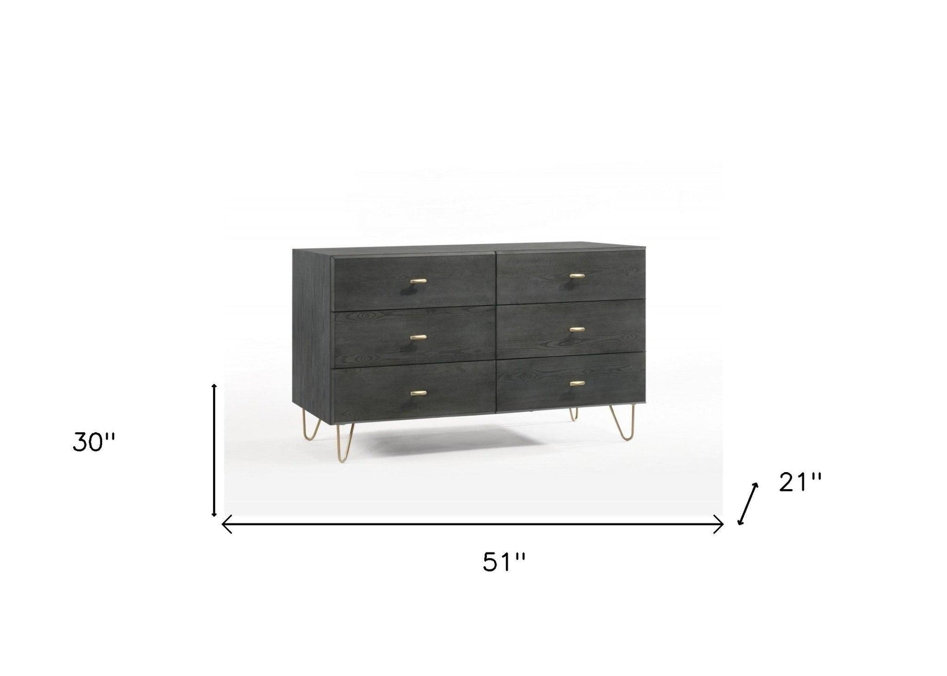 51" Grey Manufactured Wood Six Drawer Double Dresser - FurniFindUSA