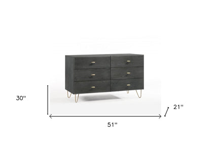 51" Grey Manufactured Wood Six Drawer Double Dresser - FurniFindUSA