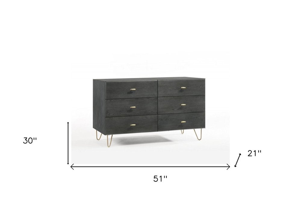 51" Gray Wood Six Drawer Double Dresser HomeRoots