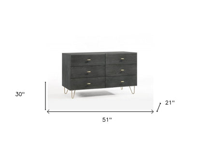 51" Gray Wood Six Drawer Double Dresser HomeRoots