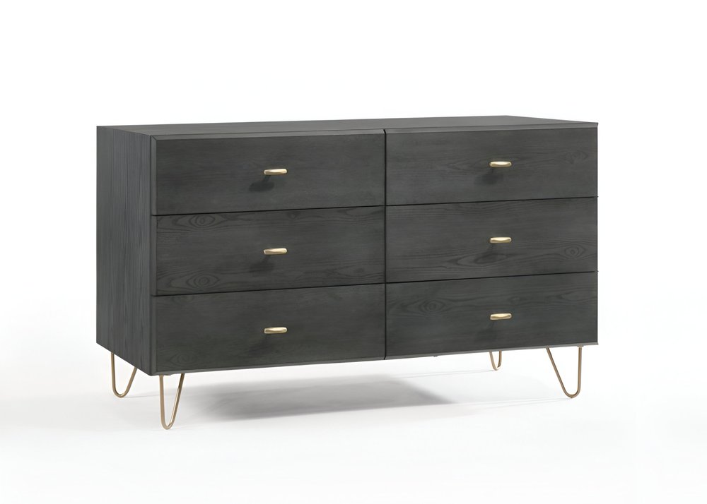 51" Gray Wood Six Drawer Double Dresser — view 4