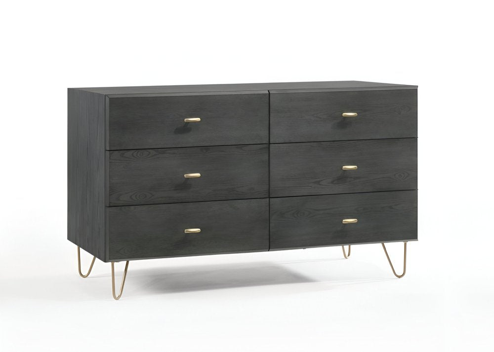 51" Gray Wood Six Drawer Double Dresser HomeRoots