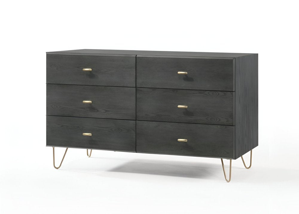 51" Gray Wood Six Drawer Double Dresser HomeRoots
