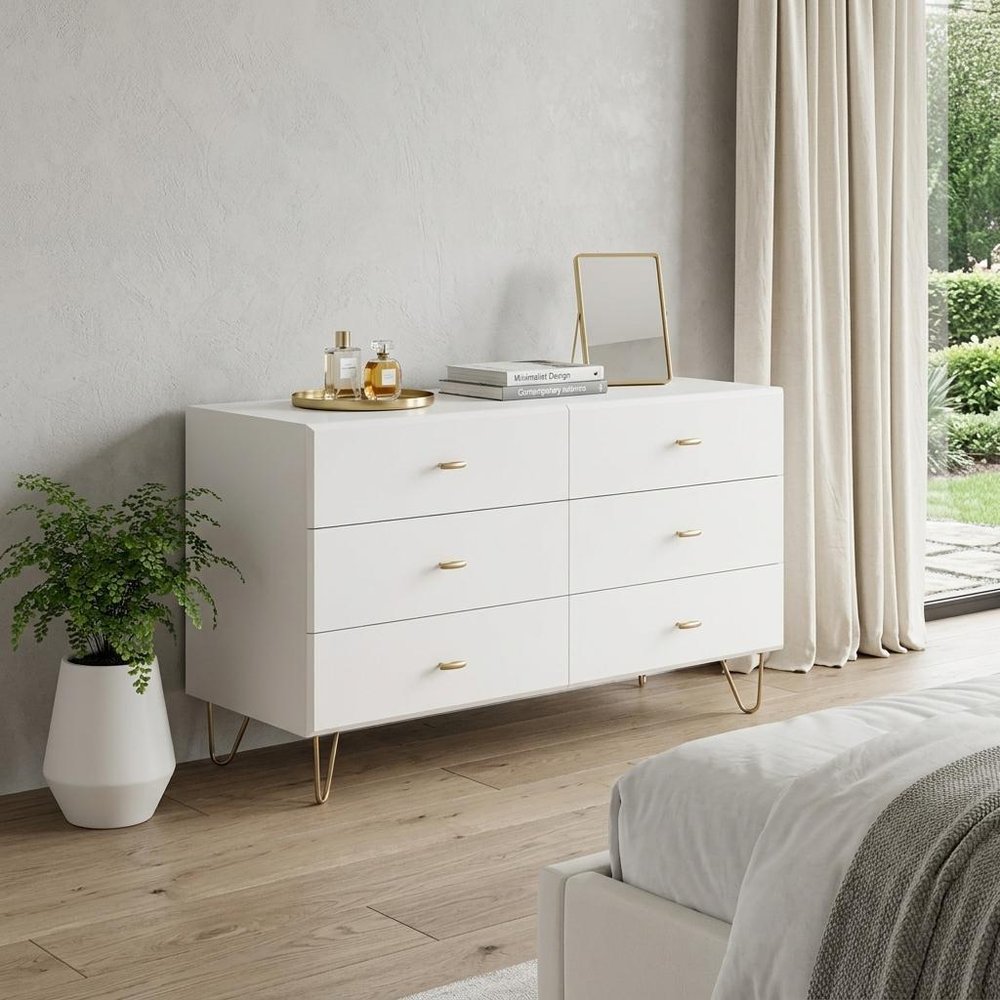 51" White Wood Six Drawer Double Dresser HomeRoots