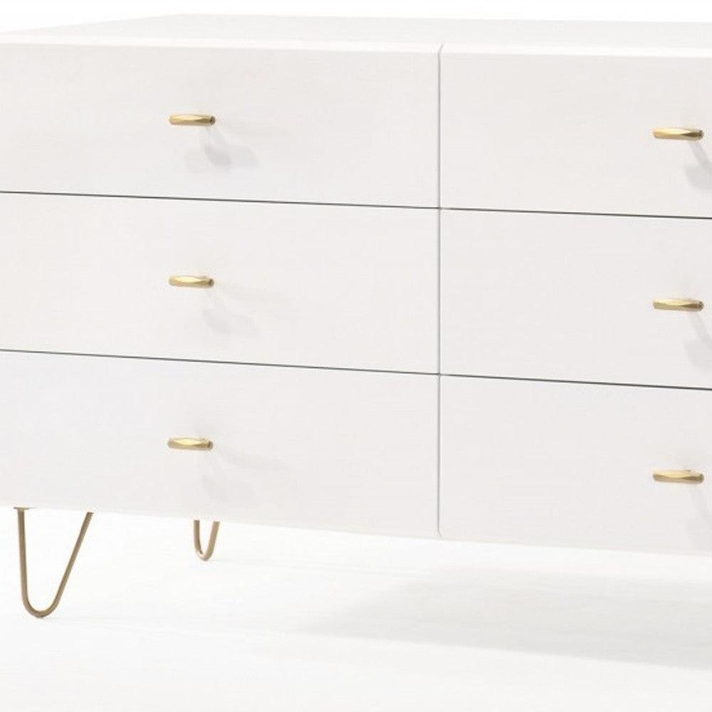 51" White Manufactured Wood Six Drawer Double Dresser - FurniFindUSA