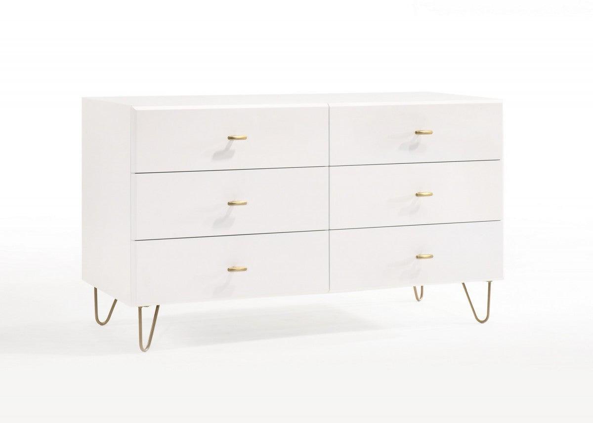 51" White Manufactured Wood Six Drawer Double Dresser - FurniFindUSA