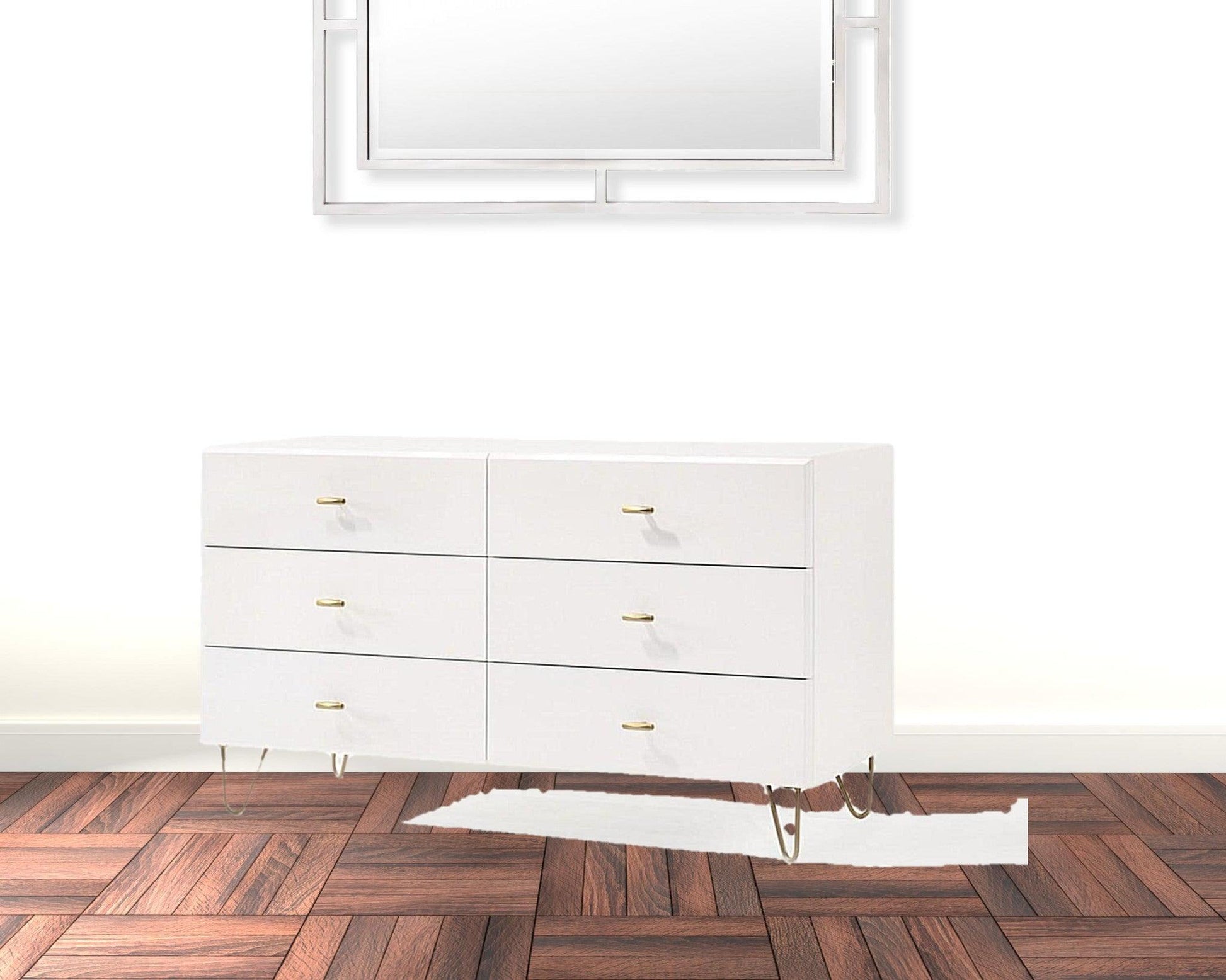 51" White Manufactured Wood Six Drawer Double Dresser - FurniFindUSA