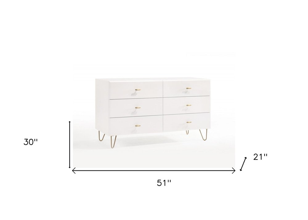 51" White Wood Six Drawer Double Dresser HomeRoots