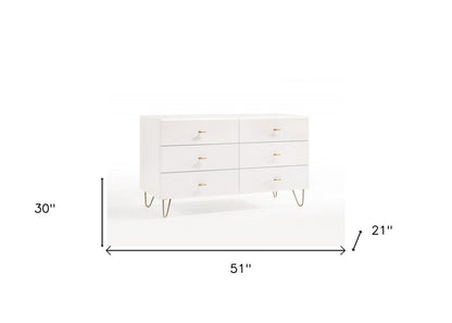 51" White Wood Six Drawer Double Dresser HomeRoots