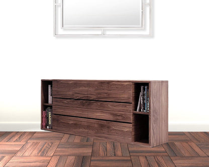 63" Walnut Solid Wood Six Drawer Double Dresser - FurniFindUSA