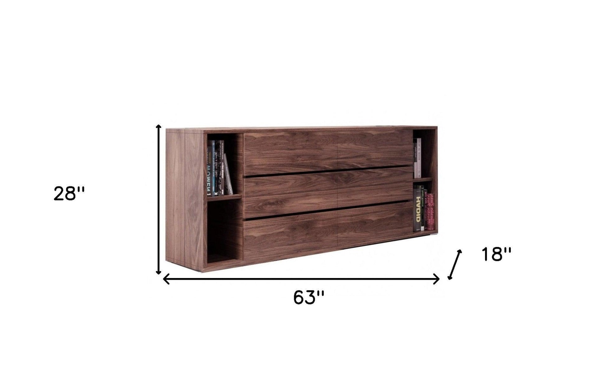 63" Walnut Solid Wood Six Drawer Double Dresser - FurniFindUSA