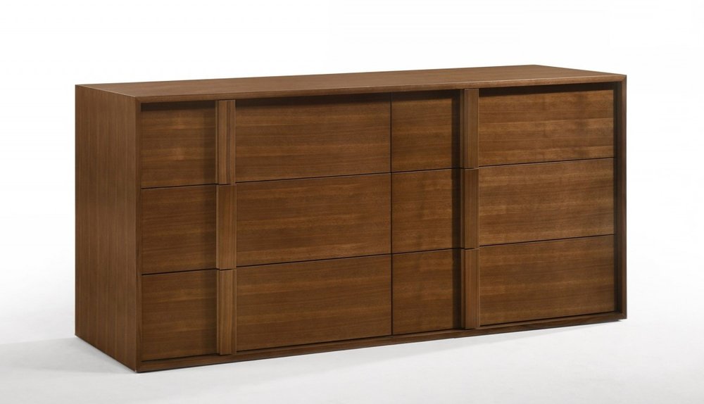 65" Walnut Solid Wood Six Drawer Double Dresser HomeRoots