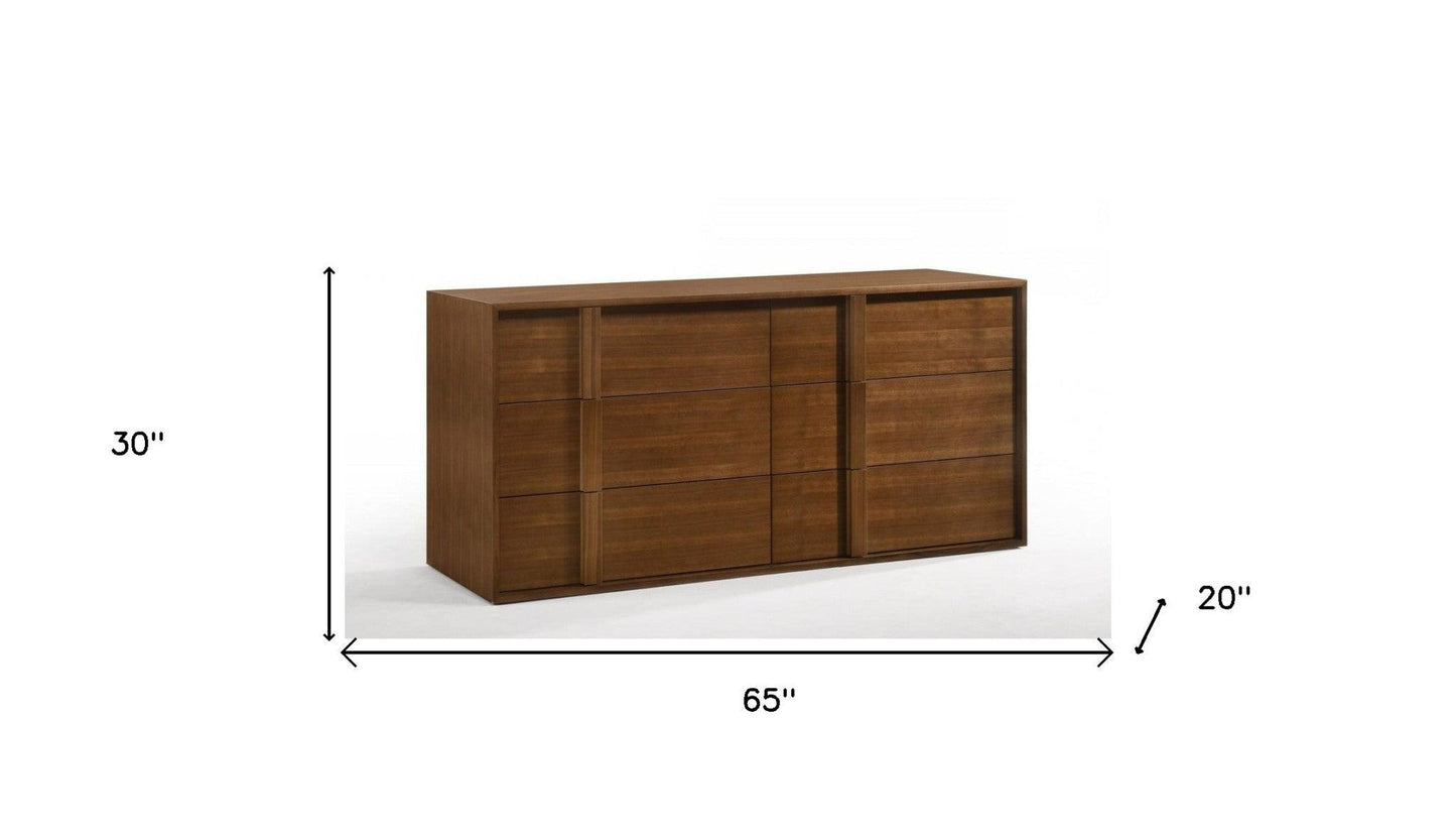 65" Walnut Solid Wood Six Drawer Double Dresser - FurniFindUSA