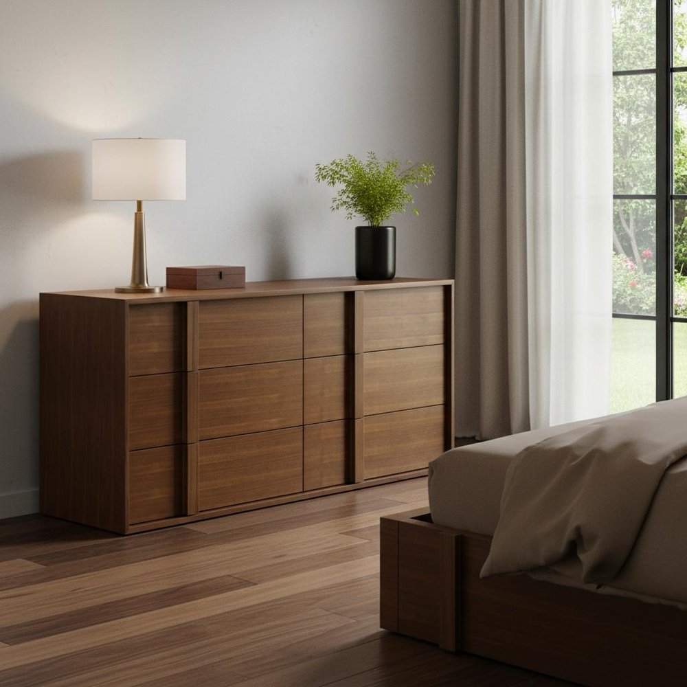 36" Walnut Brown Wood Contemporary Five Drawer Dresser HomeRoots