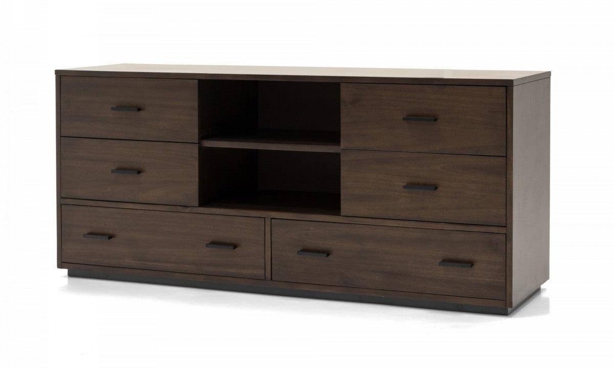 63" Walnut Six Drawer Double Dresser - FurniFindUSA