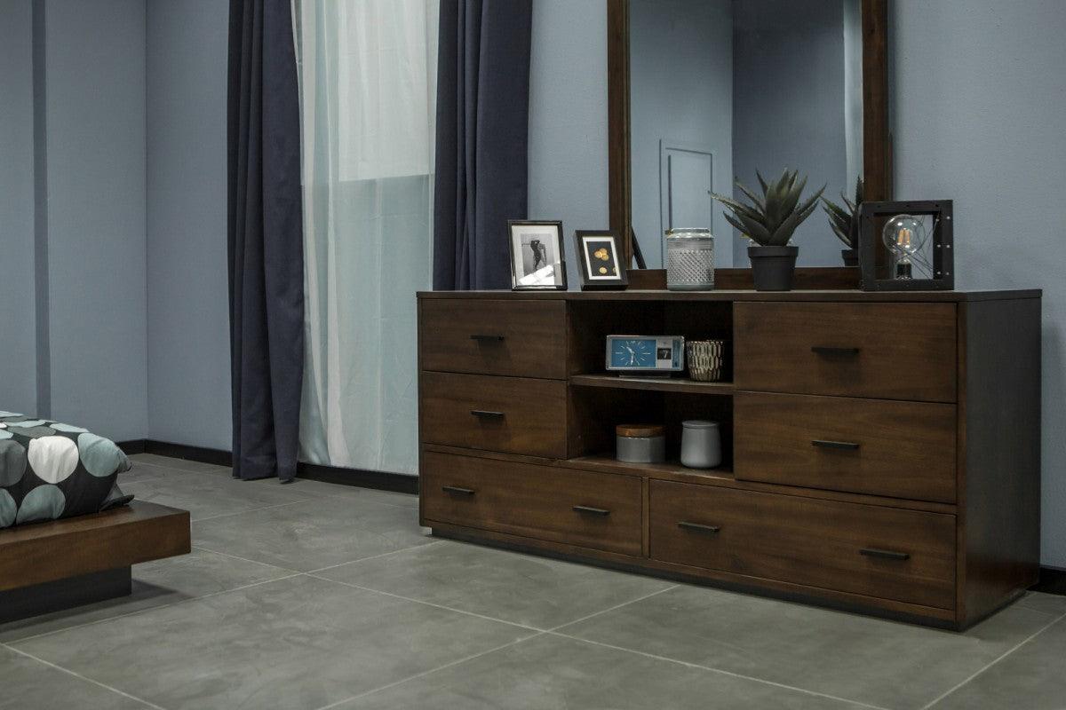 63" Walnut Six Drawer Double Dresser - FurniFindUSA