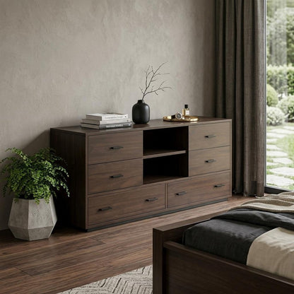 63" Dark Brown Wood Six Drawer Double Dresser HomeRoots