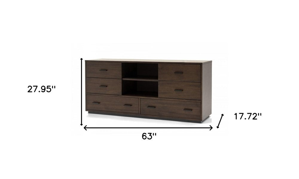 63" Dark Brown Wood Six Drawer Double Dresser HomeRoots