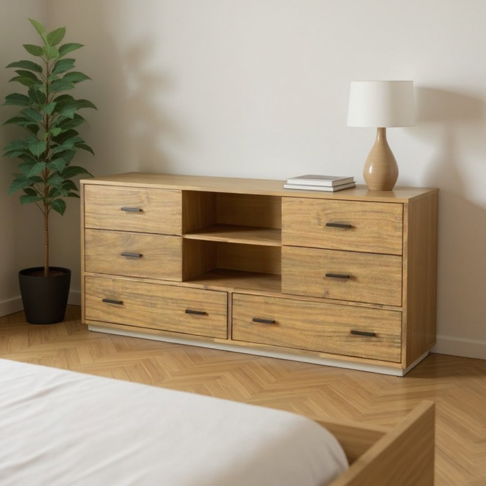 28" Brown Wood Six Drawer Combo Dresser — view 7