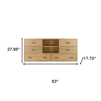 28" Brown Wood Six Drawer Combo Dresser