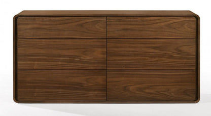 59" Walnut Solid Wood Six Drawer Double Dresser - FurniFindUSA