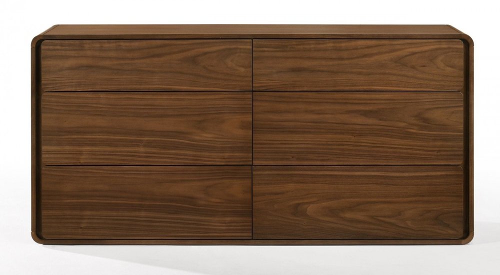 59" Walnut Solid Wood Six Drawer Double Dresser — view 1