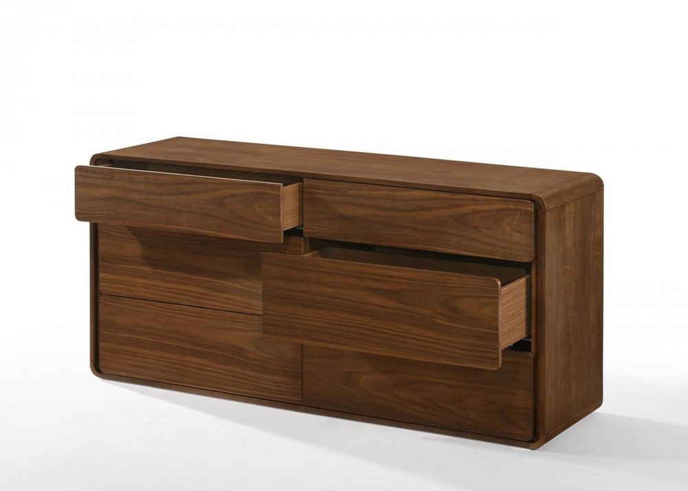 59" Walnut Solid Wood Six Drawer Double Dresser — view 2