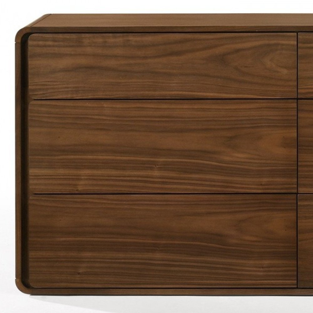 59" Brown Solid Wood Six Drawer Double Dresser — view 4