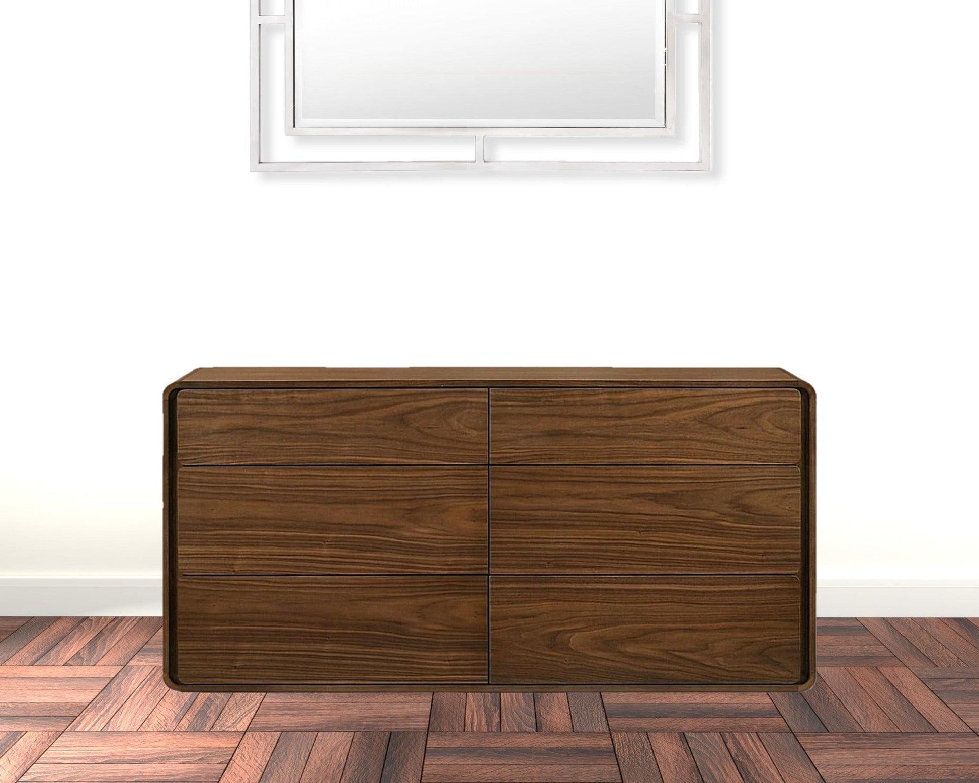 59" Walnut Solid Wood Six Drawer Double Dresser - FurniFindUSA