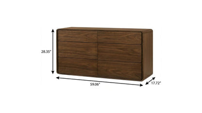 59" Walnut Solid Wood Six Drawer Double Dresser HomeRoots