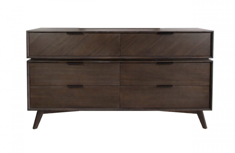 65" Dark Brown Solid Wood Six Drawer Double Dresser — view 1