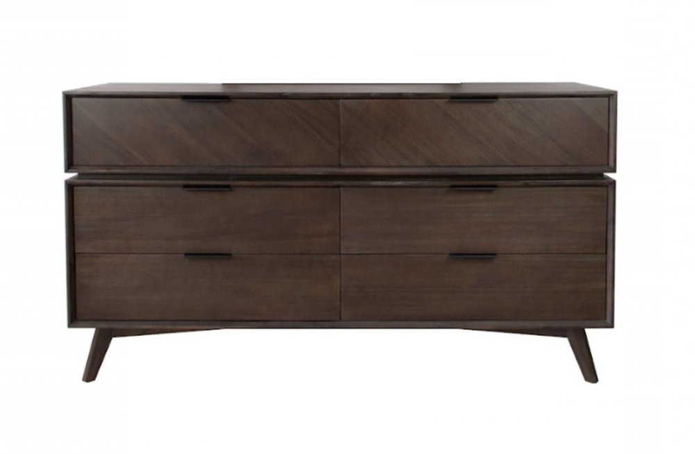 65" Acacia Solid Wood Six Drawer Double Dresser — view 4