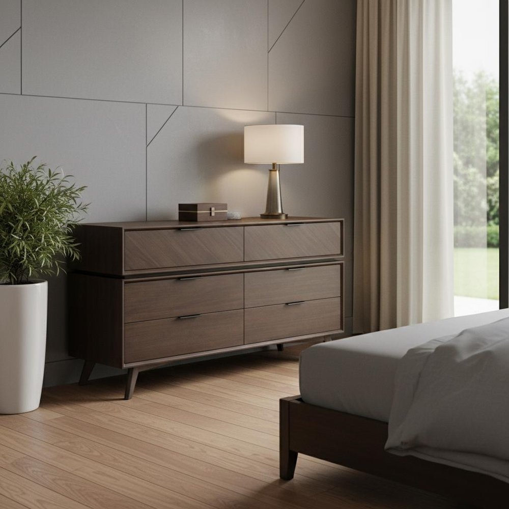 65" Acacia Solid Wood Six Drawer Double Dresser HomeRoots