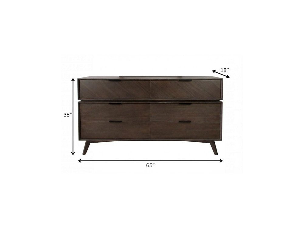 65" Acacia Solid Wood Six Drawer Double Dresser HomeRoots