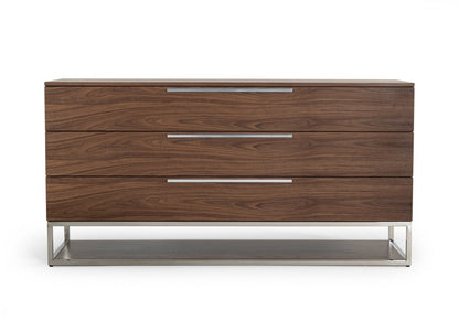 58" Walnut Manufactured Wood Three Drawer Dresser