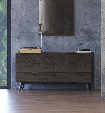 65" Dark Brown Solid Wood Six Drawer Double Dresser HomeRoots