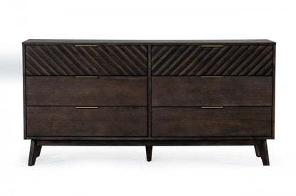 65" Dark Brown Solid Wood Six Drawer Double Dresser - FurniFindUSA