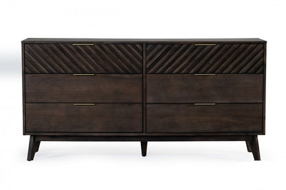 65" Dark Brown Solid Wood Six Drawer Double Dresser HomeRoots