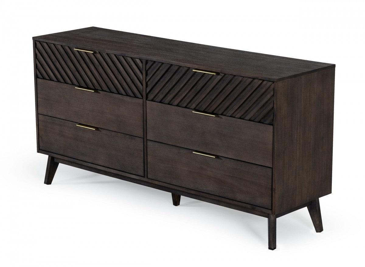 65" Dark Brown Solid Wood Six Drawer Double Dresser - FurniFindUSA