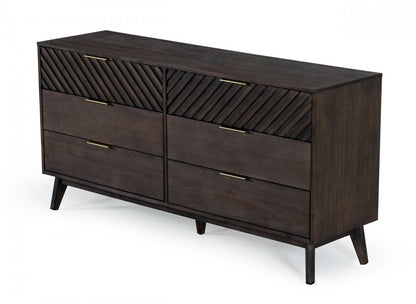 65" Dark Brown Solid Wood Six Drawer Double Dresser HomeRoots