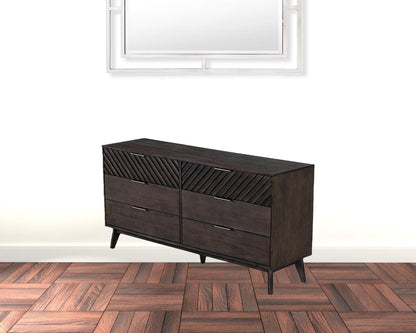 65" Dark Brown Solid Wood Six Drawer Double Dresser - FurniFindUSA