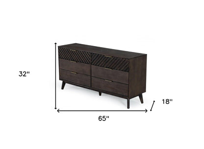 65" Dark Brown Solid Wood Six Drawer Double Dresser - FurniFindUSA