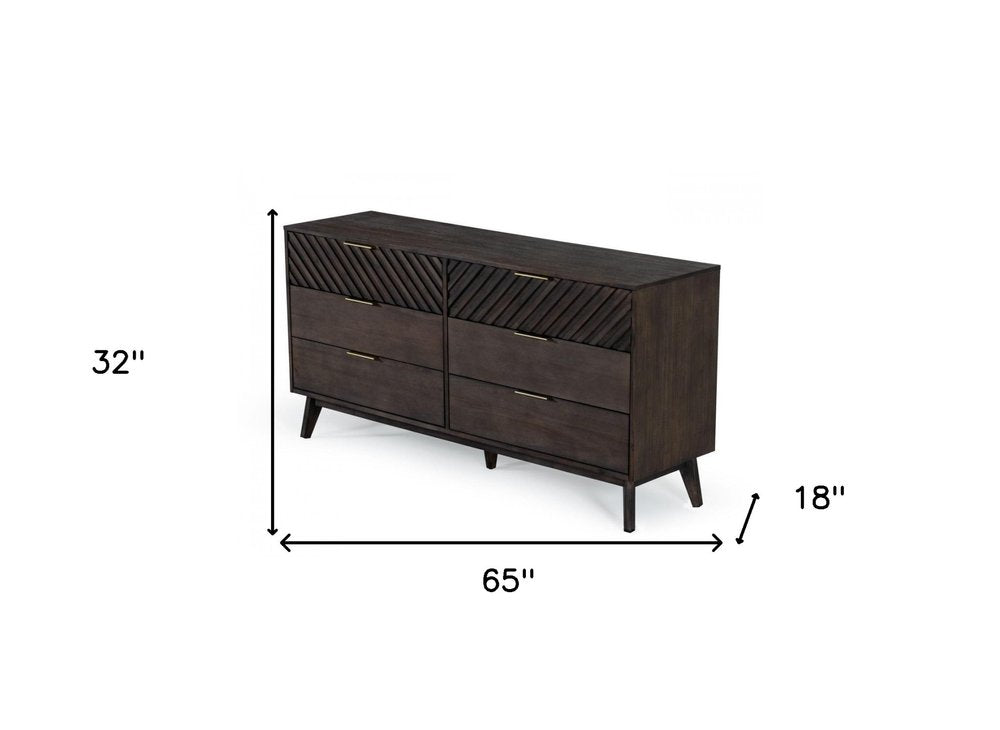 65" Dark Brown Solid Wood Six Drawer Double Dresser HomeRoots