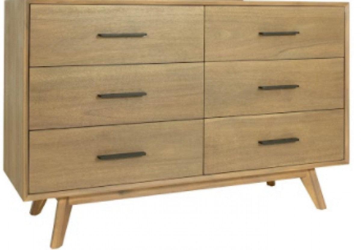 53" Walnut Solid Wood Six Drawer Double Dresser - FurniFindUSA