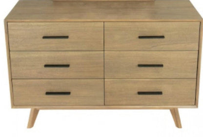 53" Walnut Solid Wood Six Drawer Double Dresser - FurniFindUSA