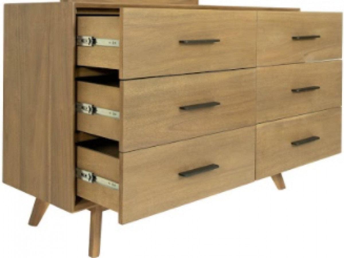 53" Walnut Solid Wood Six Drawer Double Dresser - FurniFindUSA