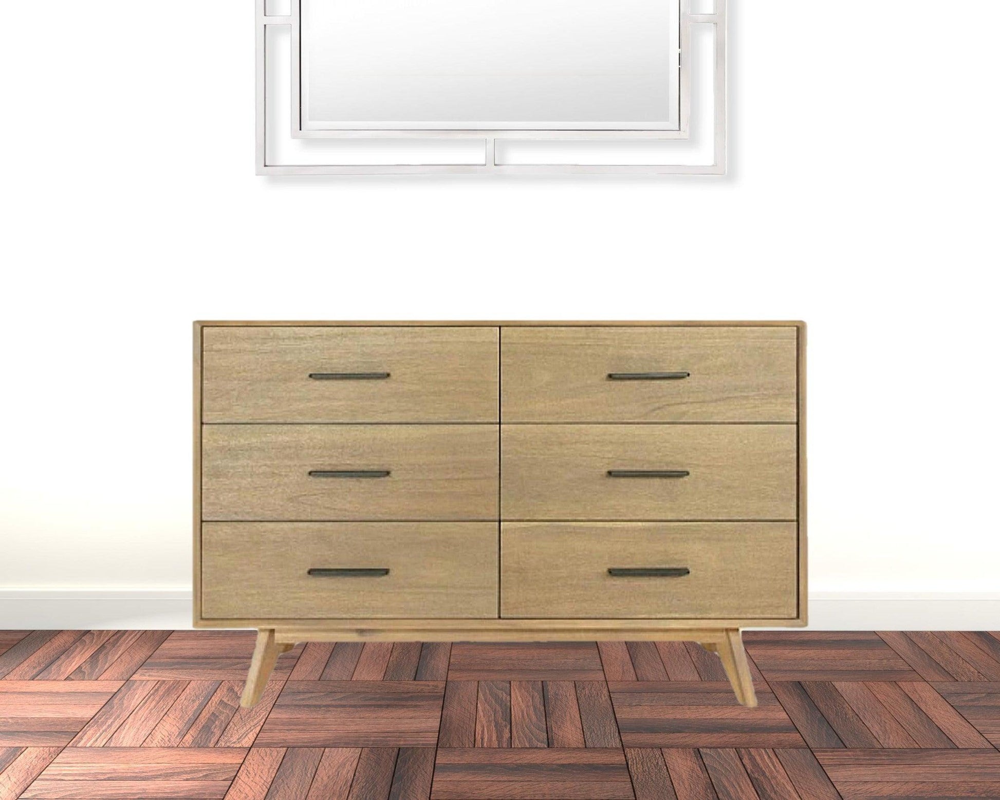 53" Walnut Solid Wood Six Drawer Double Dresser - FurniFindUSA