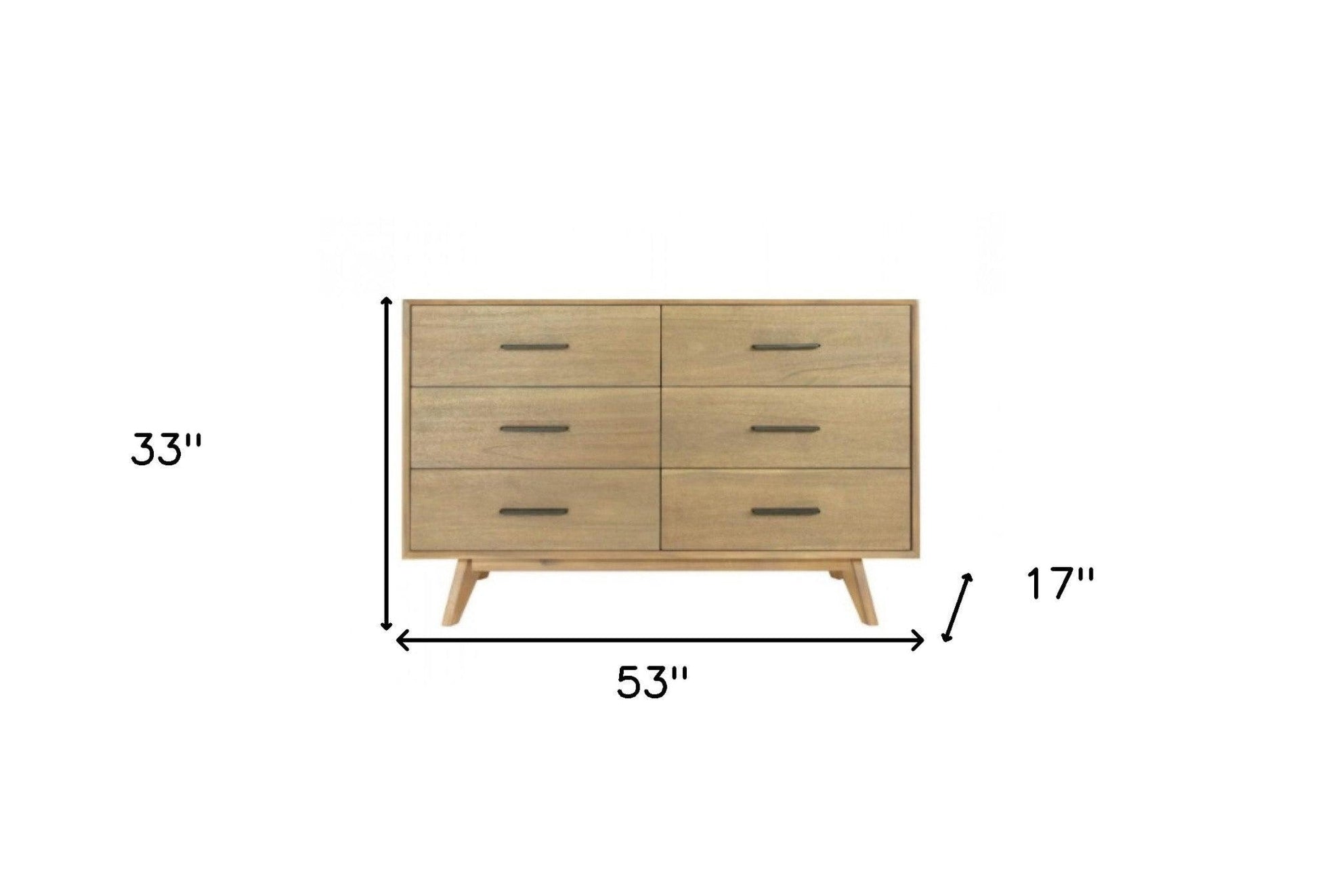 53" Walnut Solid Wood Six Drawer Double Dresser - FurniFindUSA