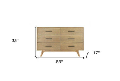 53" Walnut Solid Wood Six Drawer Double Dresser - FurniFindUSA